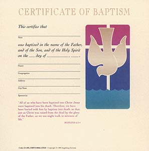 Celebration Certificate of Baptism: (Adult) Quantity per package: 12