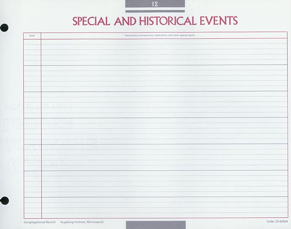 Special and Historical Events Congregational Record