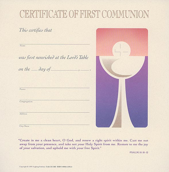 Celebration Certificate of First Communion: Quantity per package: 12