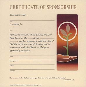 Celebration Certificate of Sponsorship: Quantity per package: 12