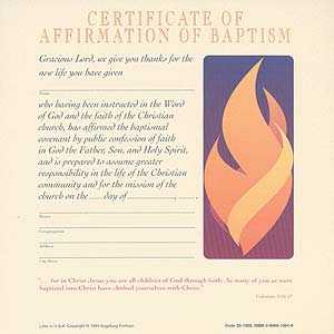 Celebration Certificate of Affirmation of Baptism: Quantity per package: 12