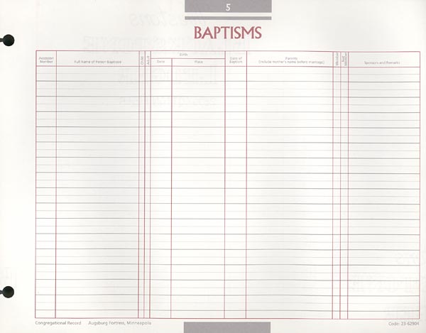 Baptism Congregational Record