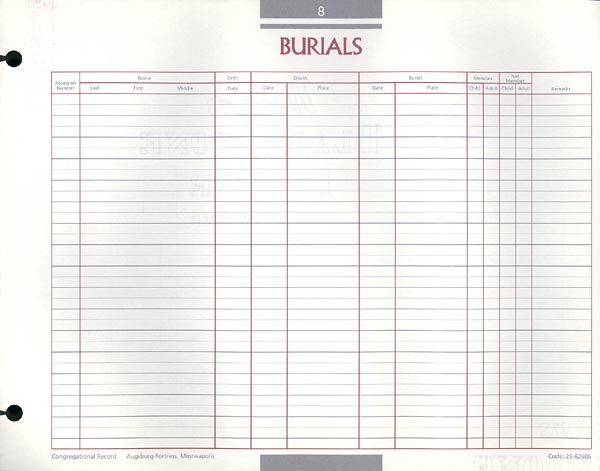 Burials Congregational Record