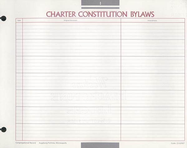 Charter, Constitution, Bylaws Congregational Record