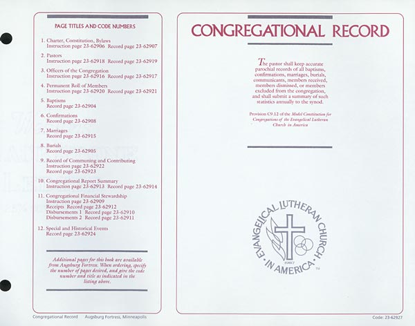 Contents page: Congregational Record