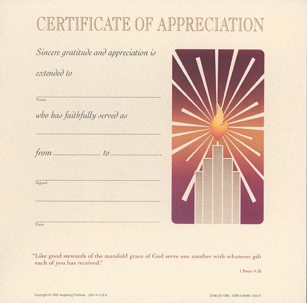 Celebration Certificate of Appreciation: Quantity per package: 12