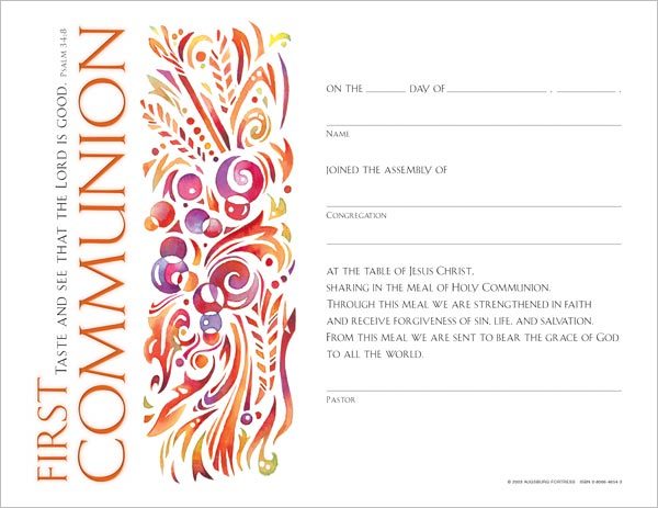 Community First Communion Certificate: Quantity per package: 12