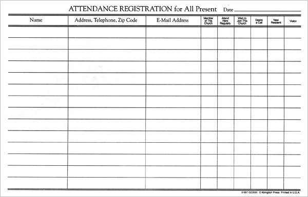 Attendance Registration Form 12/pk