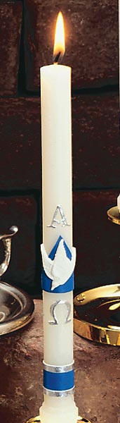 Alpha and Omega/Dove Baptismal Candle