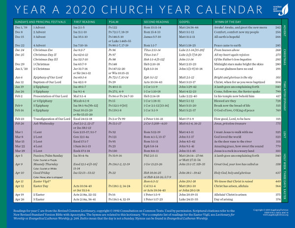 2021 church calendar Church Year Calendar Year A 2020 Downloadable Augsburg Fortress 2021 church calendar
