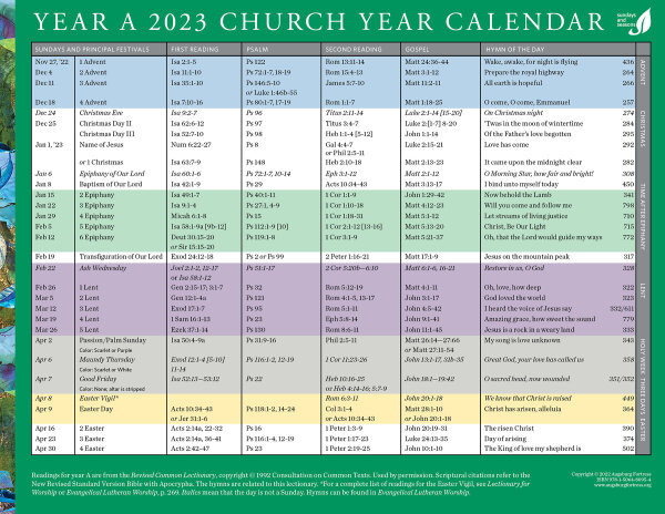 Church Year Calendar, Year A 2023