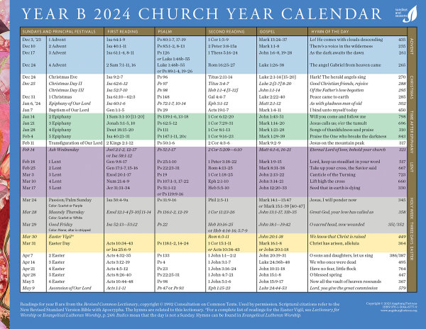 Church Year Calendar, Year B 2024: Downloadable