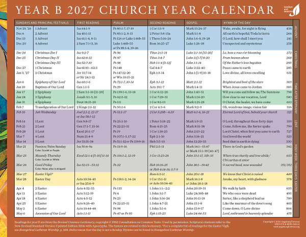 Church Year Calendar, Year B 2027: Downloadable | Augsburg Fortress